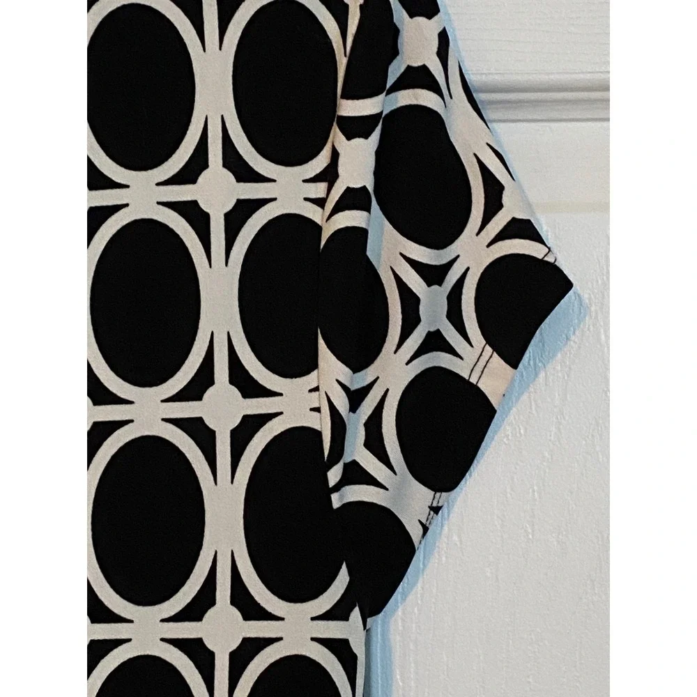 Liz Claiborne Womens Geometric Oval Print Twist Front Sheath Dress Black White L